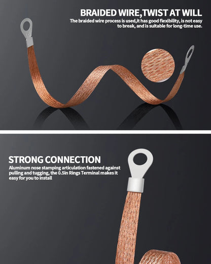 Set of 6 Universal Automotive Braided Copper 12 Inch Cables