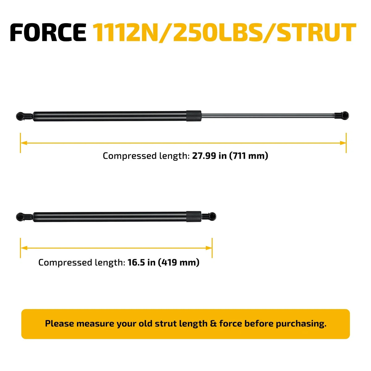 Pair 28 Inch Gas Shock Struts for Truck Bed Cover (Fits Various Models)