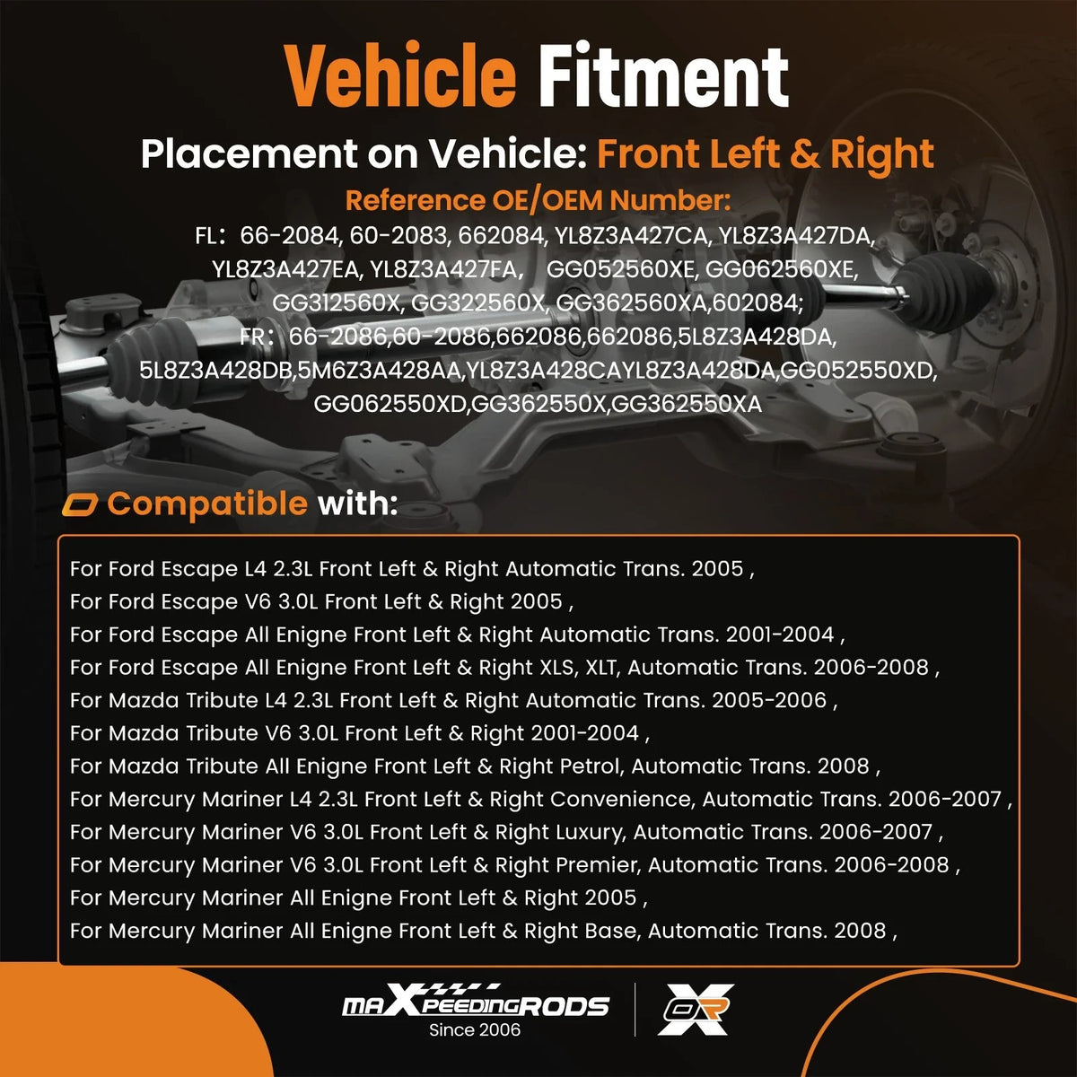 Set of 2 CV Axle Shaft Assemblies for Ford Escape, Mazda Tribute