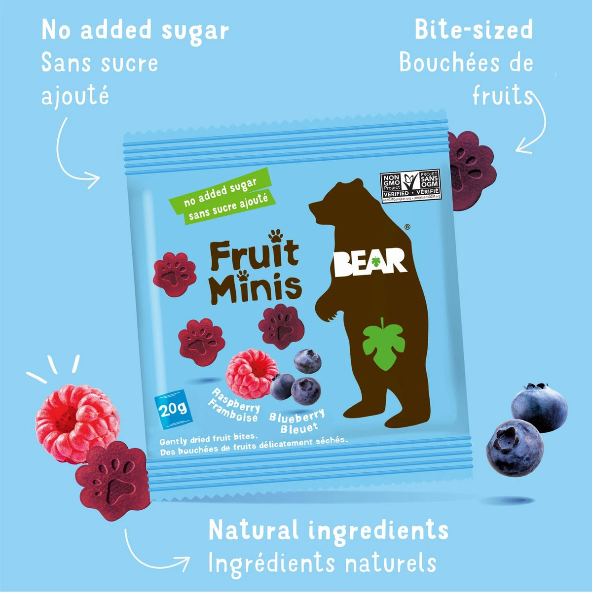 Pack of 18 Bear Real Fruit Snack Minis - Raspberry/Blueberry