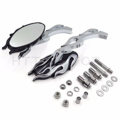 Chrome CNC Rearview Side Mirror for Motorcycle Cruiser Chopper (8mm, 10mm)