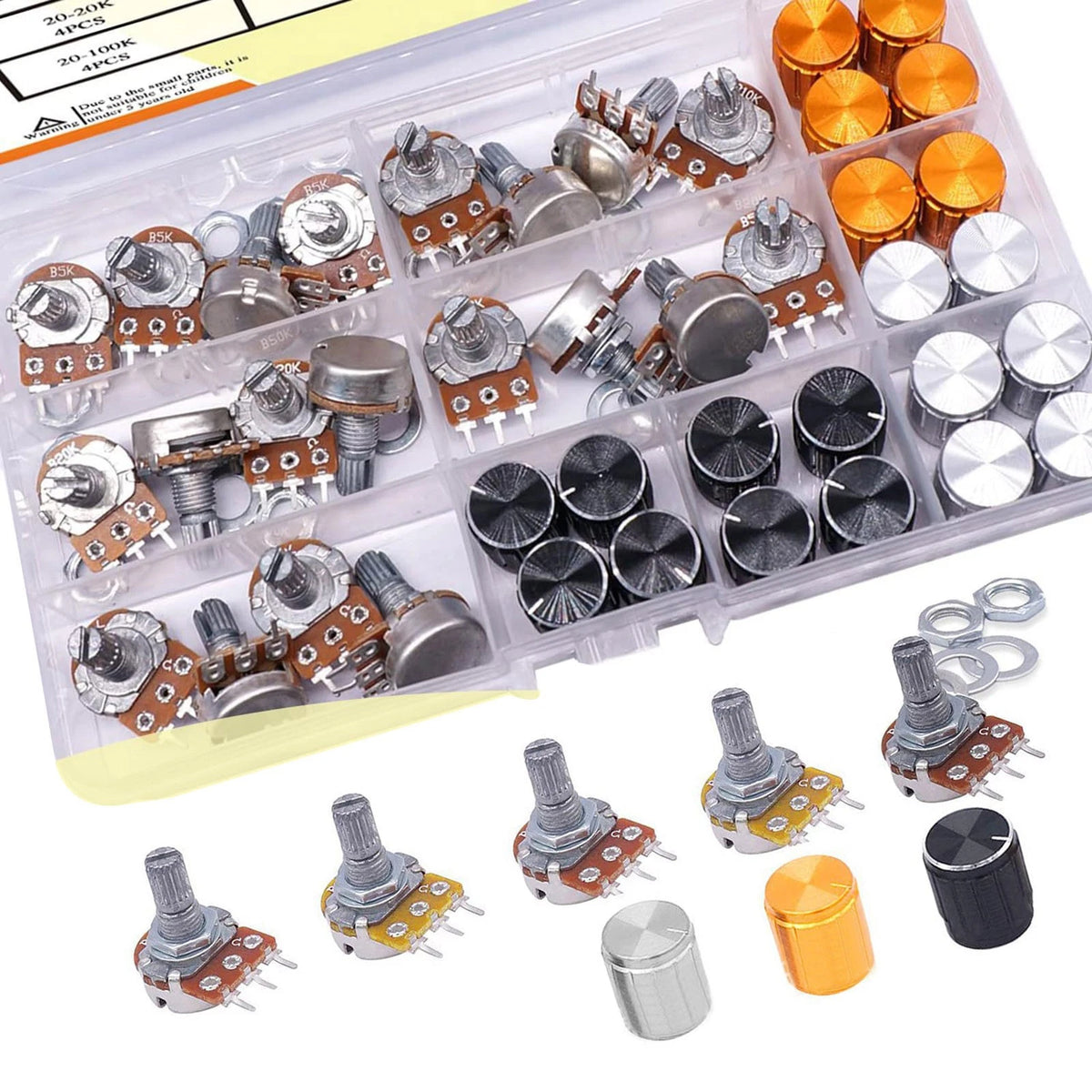 60pcs Set of Audio Potentiometers with 3-Color Rotary Knobs
