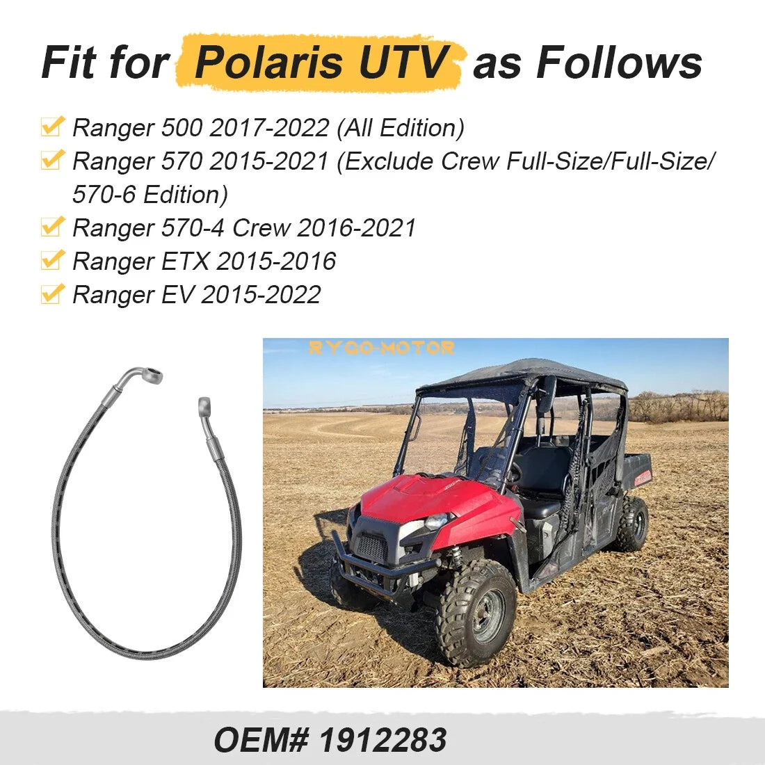 Front Left Brake Hose Line for Polaris Ranger 500/570 Crew 570/XP 570 (2015–2021)