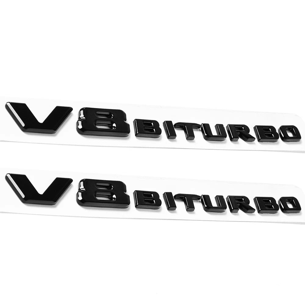 2X V8 Biturbo Fender Side Emblem Gloss Black Badge for AMG G63 E63 (2018–2023)