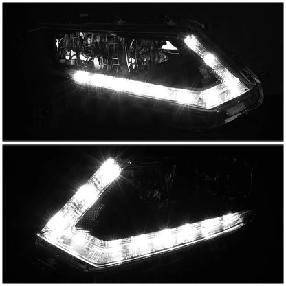 LED Headlight Lamps for Nissan Rogue (2014–2016) - Black Housing, Amber DRL