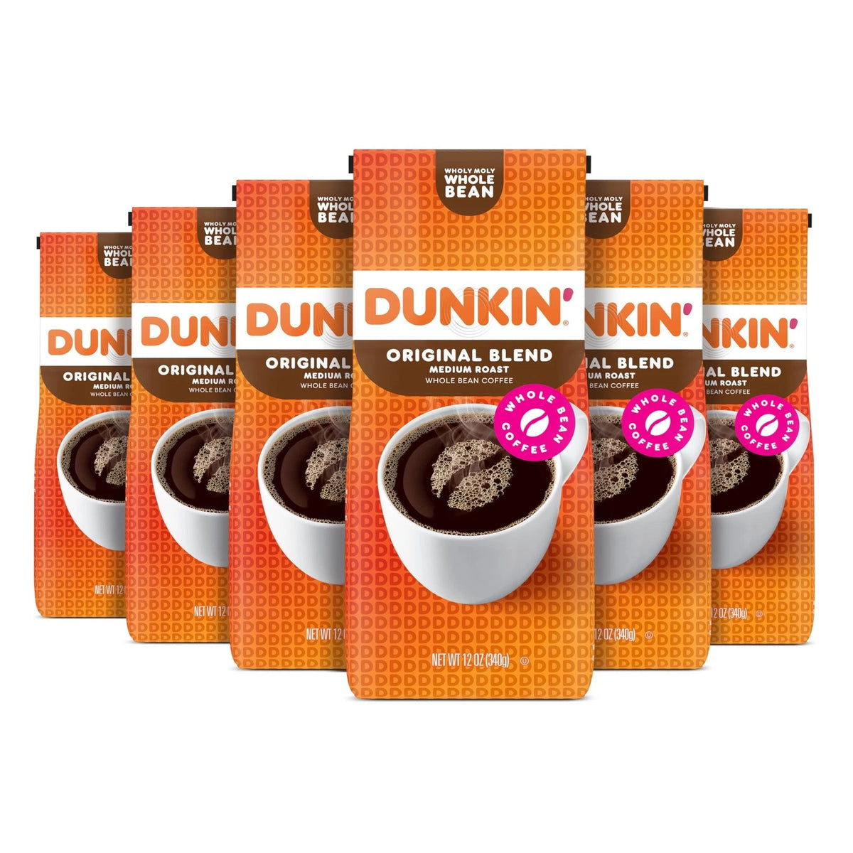 Pack of 6 Dunkin' Original Blend Medium Roast Whole Bean Coffee 12 oz