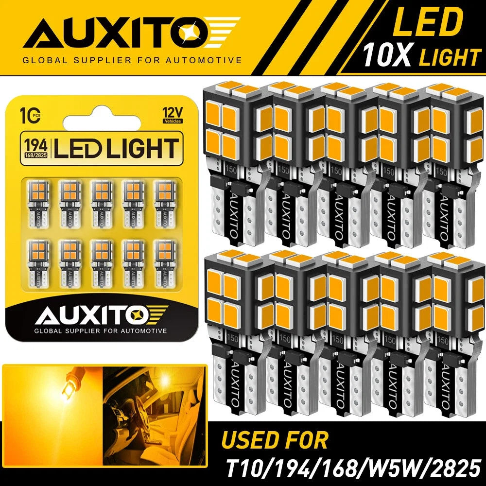 10X AUXITO Amber 175 2825 LED Light Bulb 168 194 T10 3000K for Parking