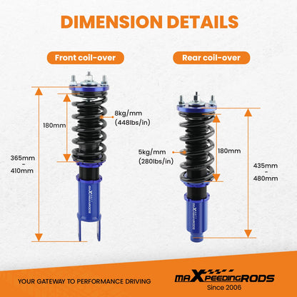 Set of 4 Coilovers & Upper Control Arms for Honda Civic EK (1996–2000) 8TUF1S