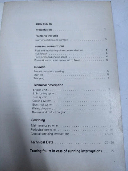 Marine Carburetor Engine Instruction Book for Volvo Penta 2505B