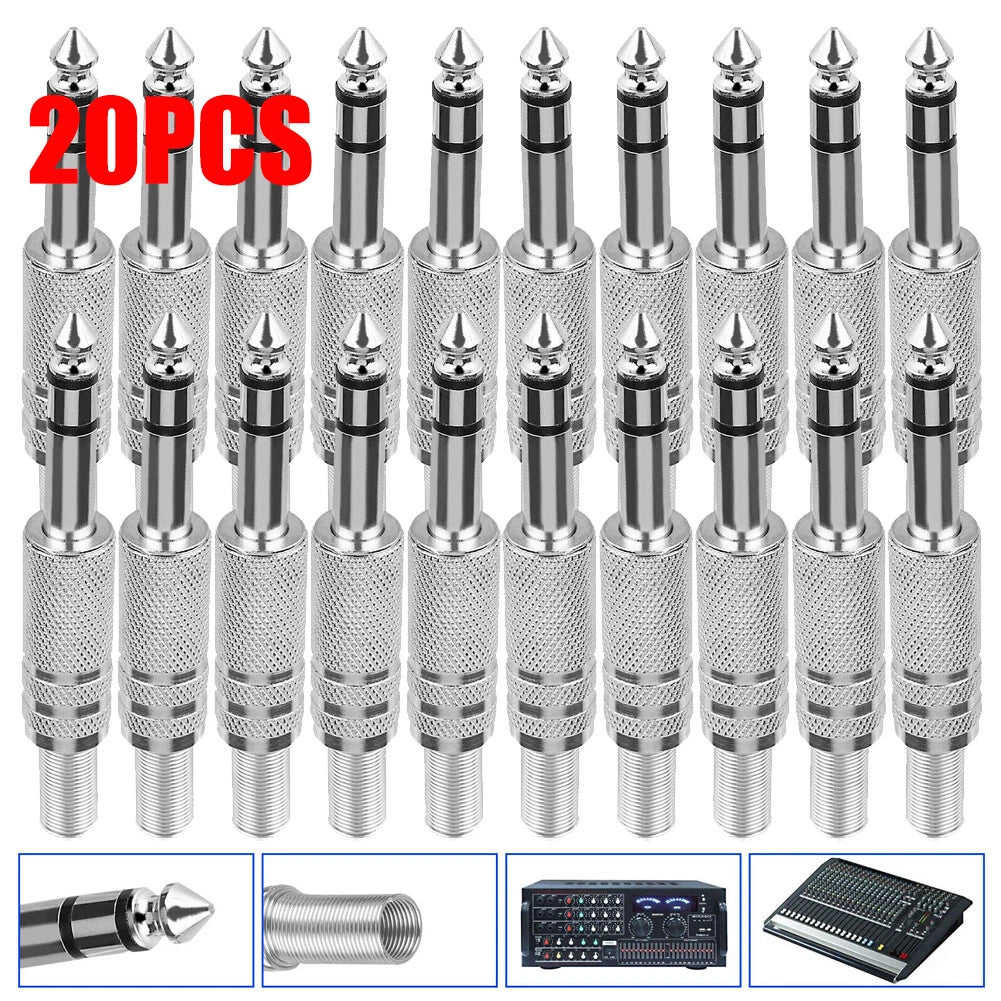 20 Pack 1/4" Male Stereo Audio Cable Jack Connector Plugs for TRS Audio