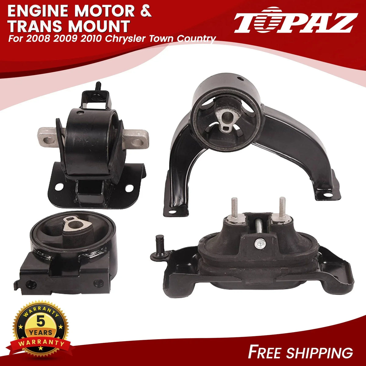 Set of 4 Engine Motor and Transmission Mounts for Chrysler Town & Country (2008–2010)