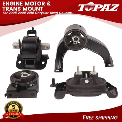 Set of 4 Engine Motor and Transmission Mounts for Chrysler Town & Country (2008–2010)