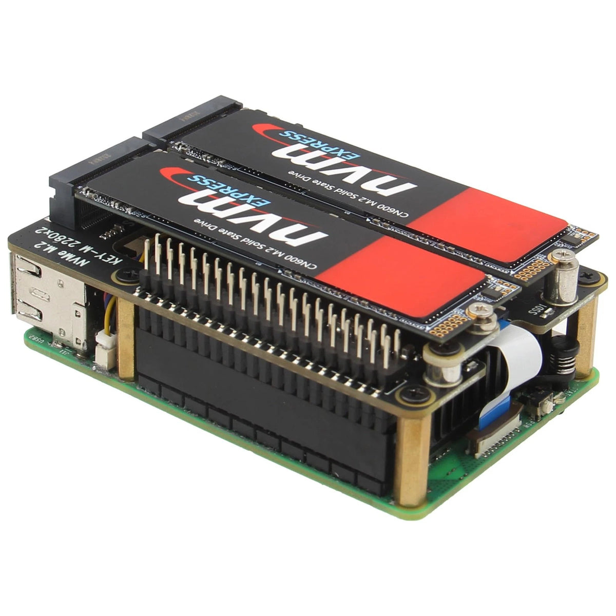 Geekworm X1004 PCIe to Dual M.2 HAT NVMe SSD Peripheral Board