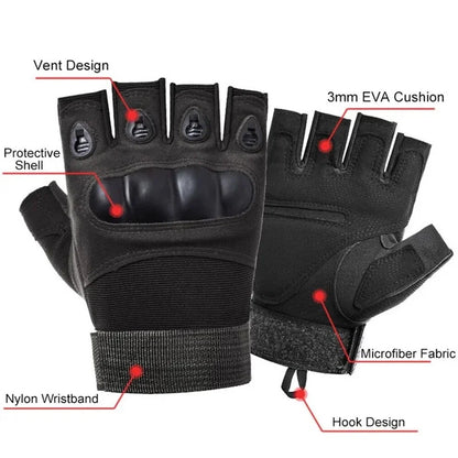 Tactical Fingerless Gloves with Knuckle Protection for Military Training