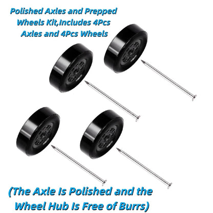 Set of 4 Polished Axles and Prepped Wheels for Pinewood Derby
