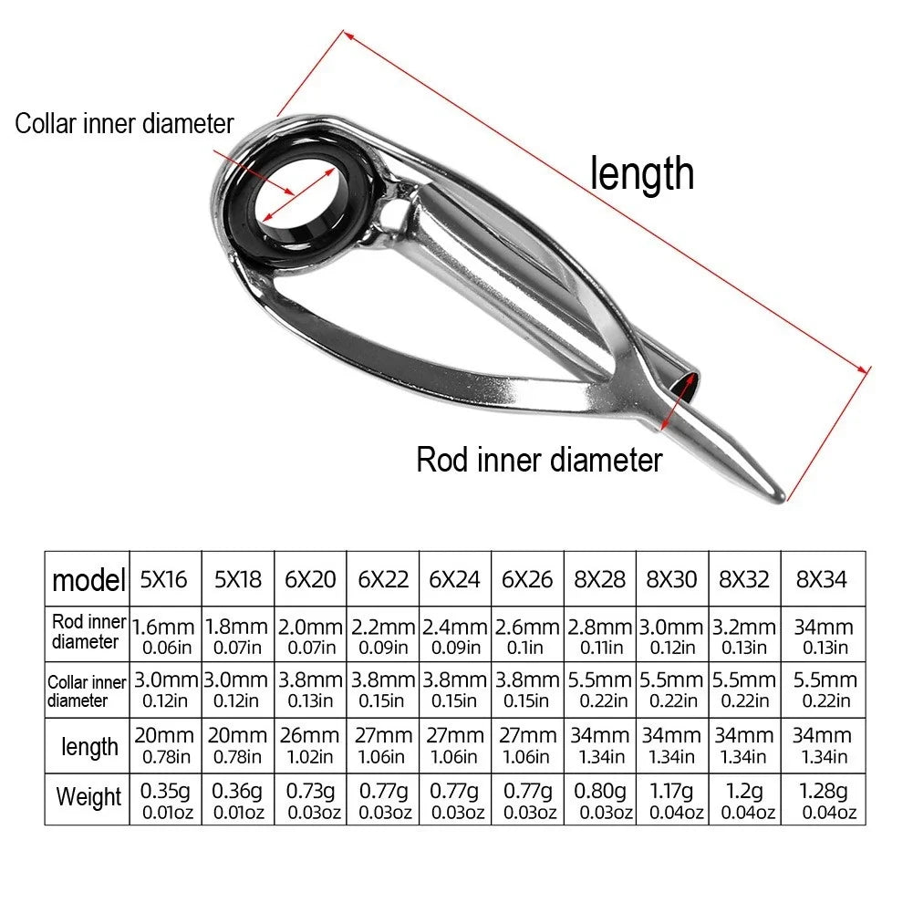 Set of 10 Silver Fishing Guides with Anti-Tangle Rod Tip Rings