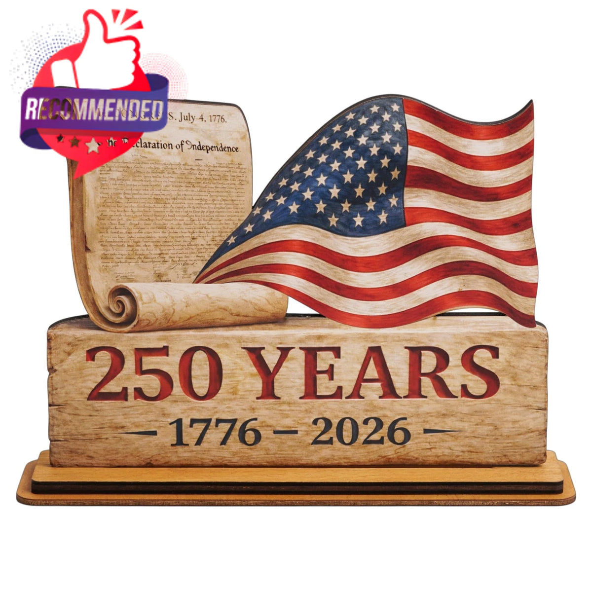 250th Anniversary Wooden Plaque for USA (1776–2026)