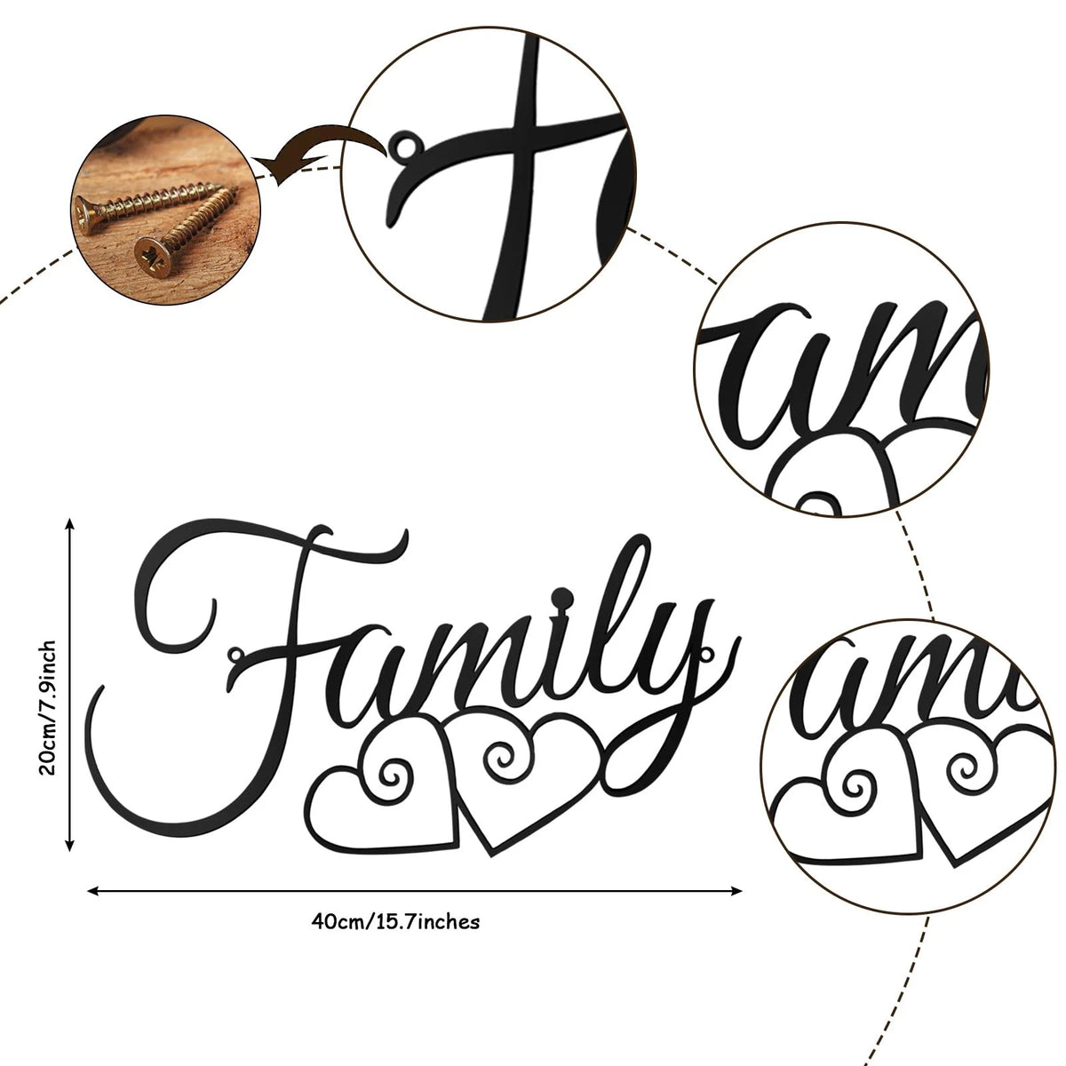 Metal Wall Art Decor for Family Sign (15.4"L x 10.6"W) - Rustic Black