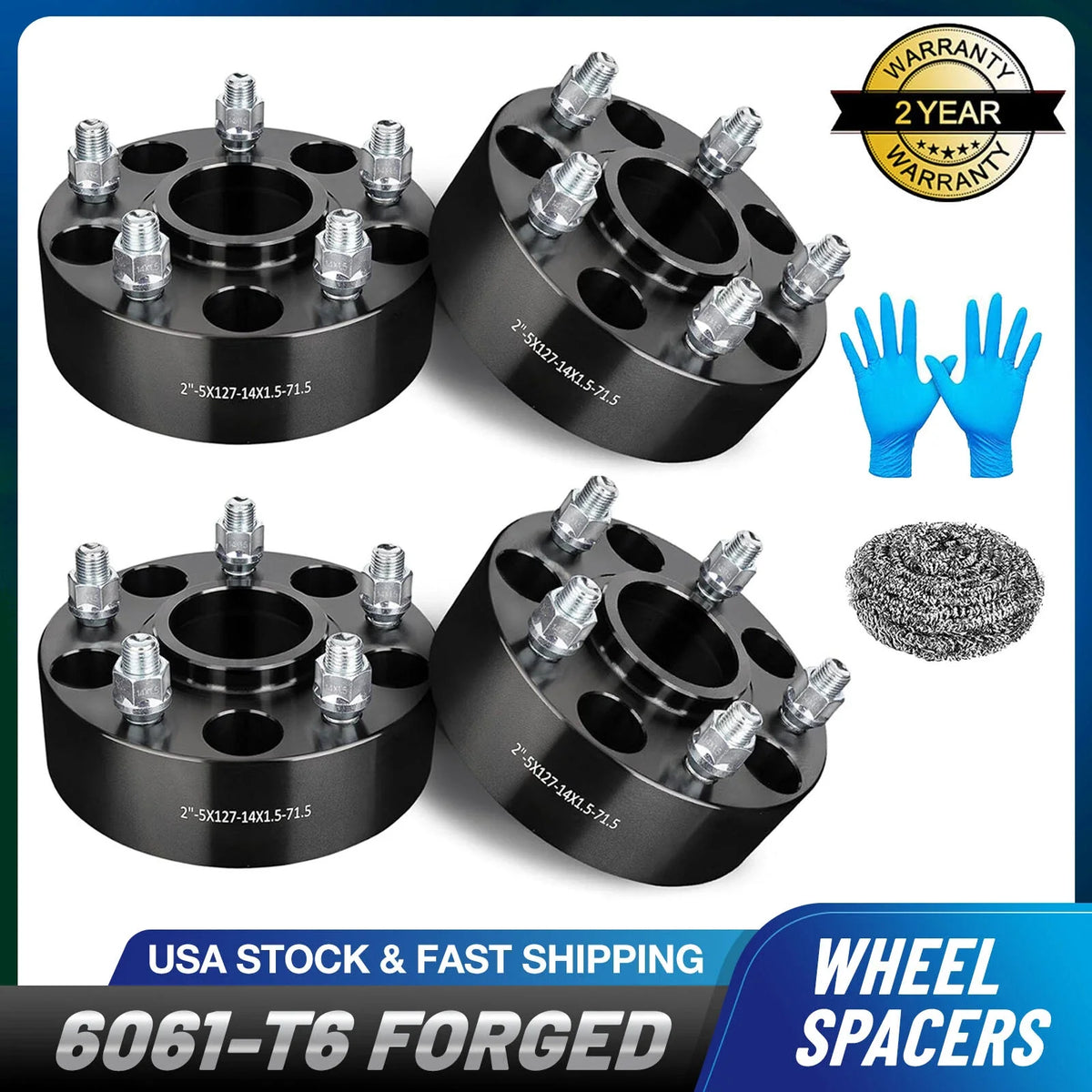 Set of 4 Hubcentric 2" Wheel Spacers 5x127 for Jeep Wrangler Grand Cherokee