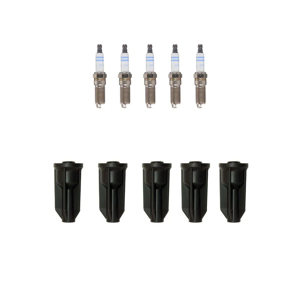 Set of 5 Bosch Double Iridium Spark Plugs & NGK Coil Boots for Canyon Colorado H3 (2004–2012)