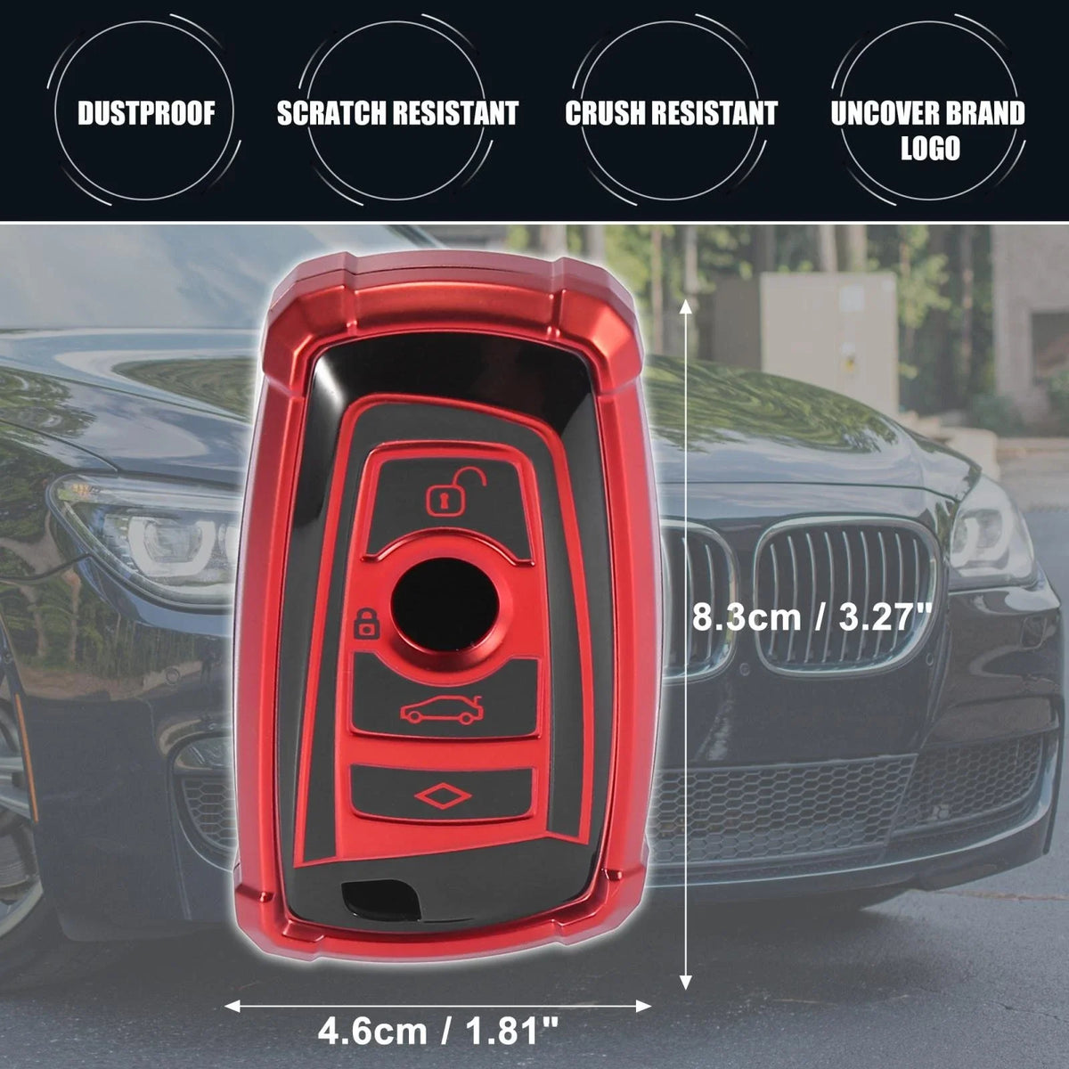 Car Key Fob Cover for BMW 1 2 3 4 5 6 7 Series (TPU Black Red)