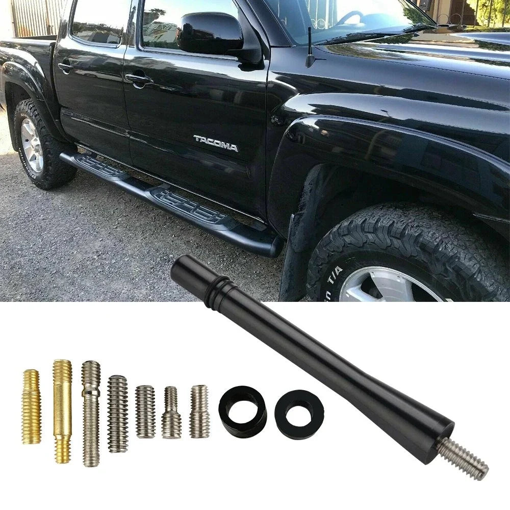 4-Inch Short Antenna for Universal Cars - Black Aluminum AM/FM