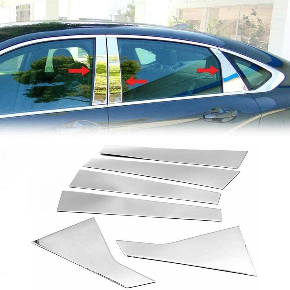 6x Chrome Pillar Posts Door Trim Cover for Chevrolet Malibu (2016–2024)