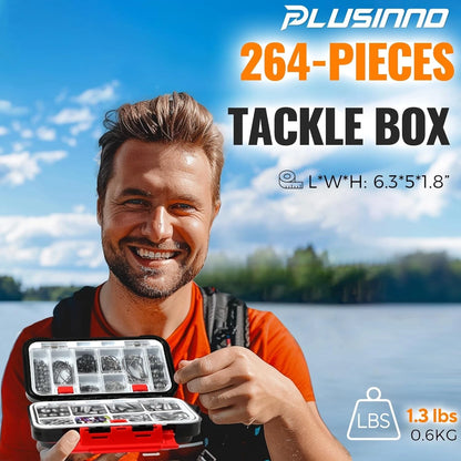 264pcs Fishing Tackle Kit with 10 Rigs & Waterproof Box for Bass and Trout