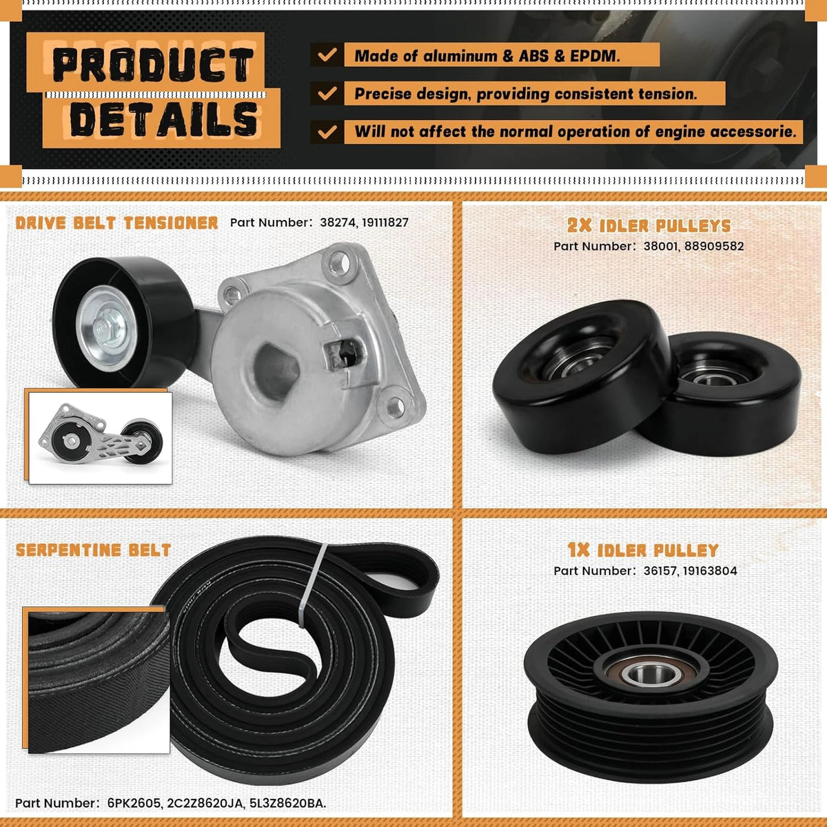 Serpentine Belt Drive Kit Tensioner & Idler Pulley for Ford Expedition