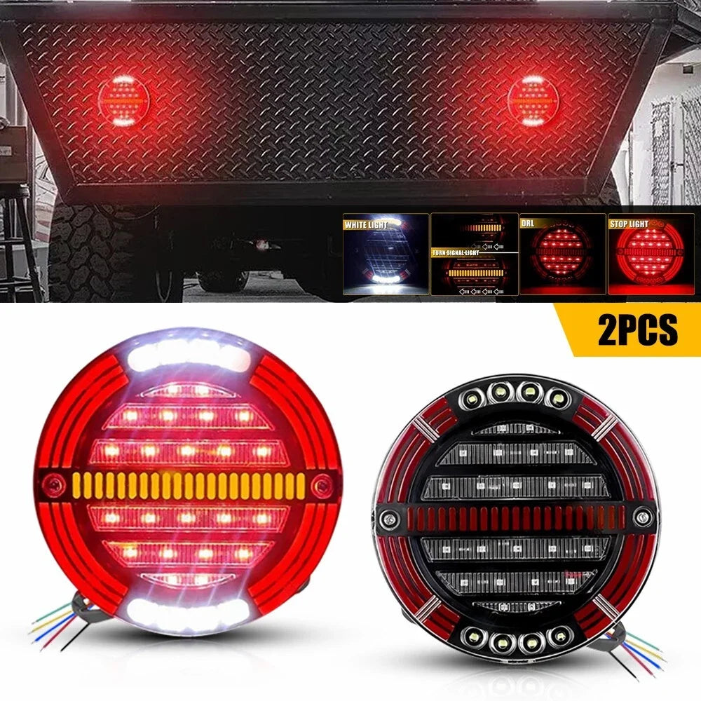 2X 5.5" Round Red/Amber LED Tail Lights for Truck Trailer Bus