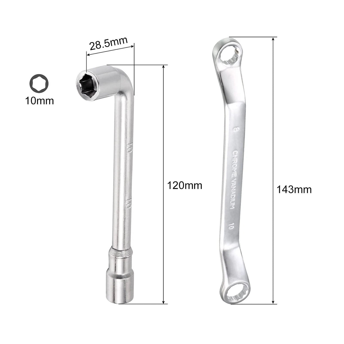Set of 2 L Shaped Angled Double Box End Wrenches for Metric Applications