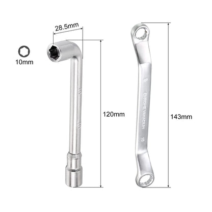 Set of 2 L Shaped Angled Double Box End Wrenches for Metric Applications