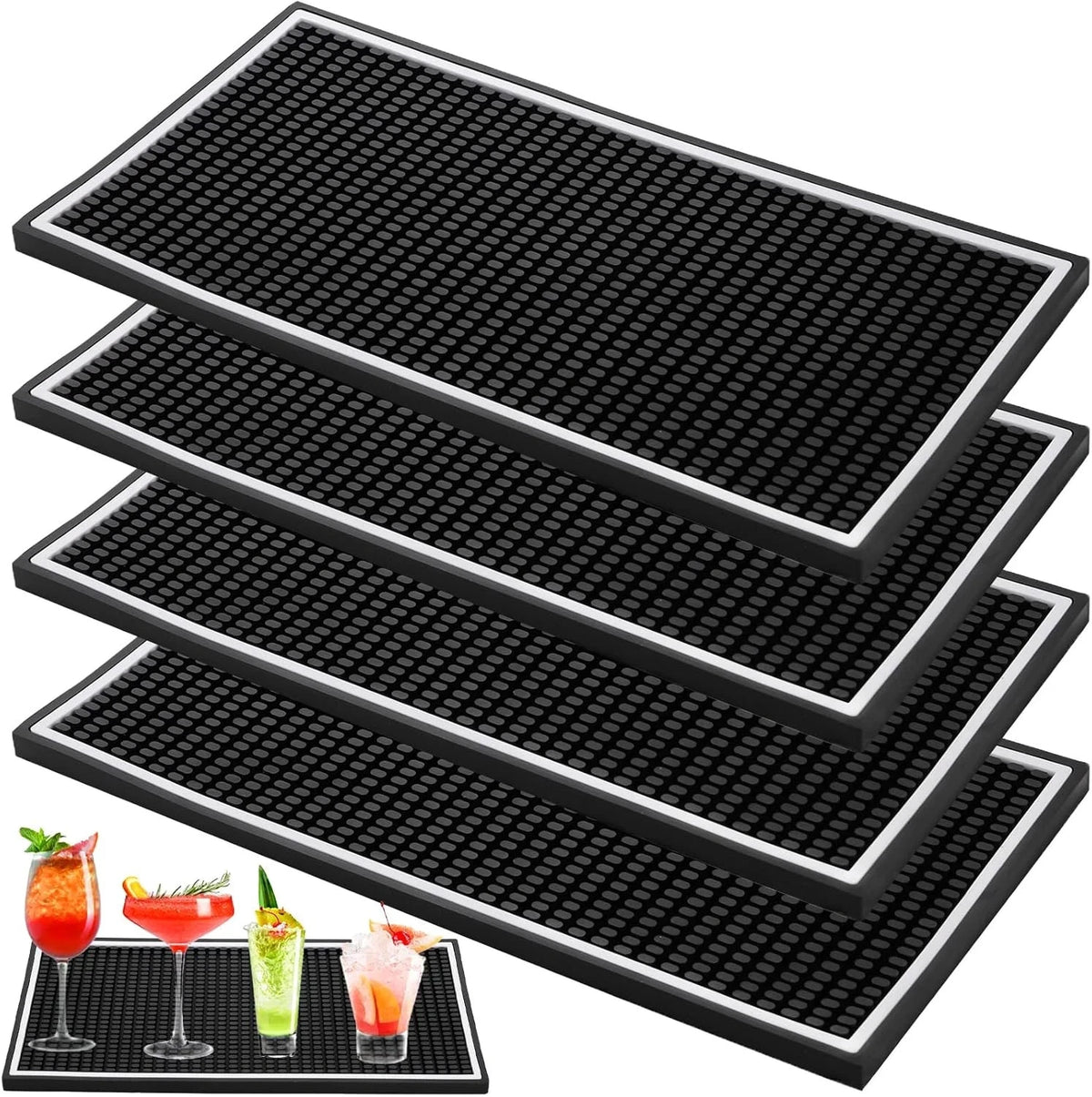 Set of 4 Non-Slip Rubber Bar Mats for Countertop 12" x 6"