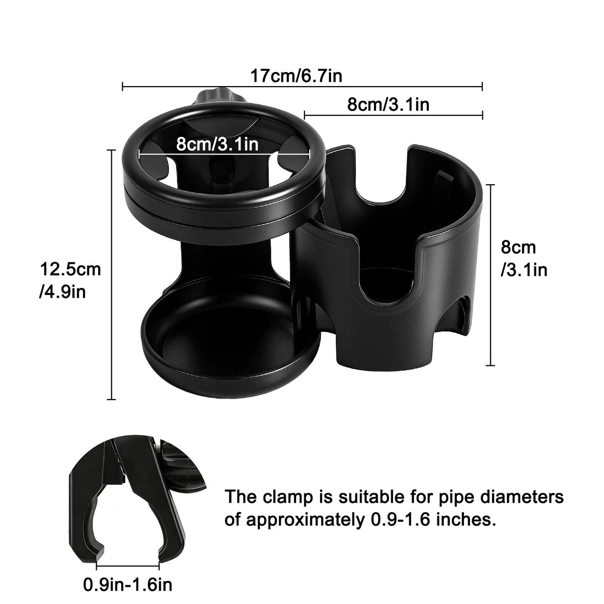 Dual Cup Holder Clamp for Bike Stroller Wheelchair Treadmill