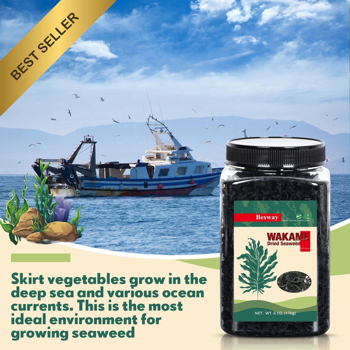 6 oz Dried Seaweed for Salad & Soup - Non-GMO, Gluten-Free