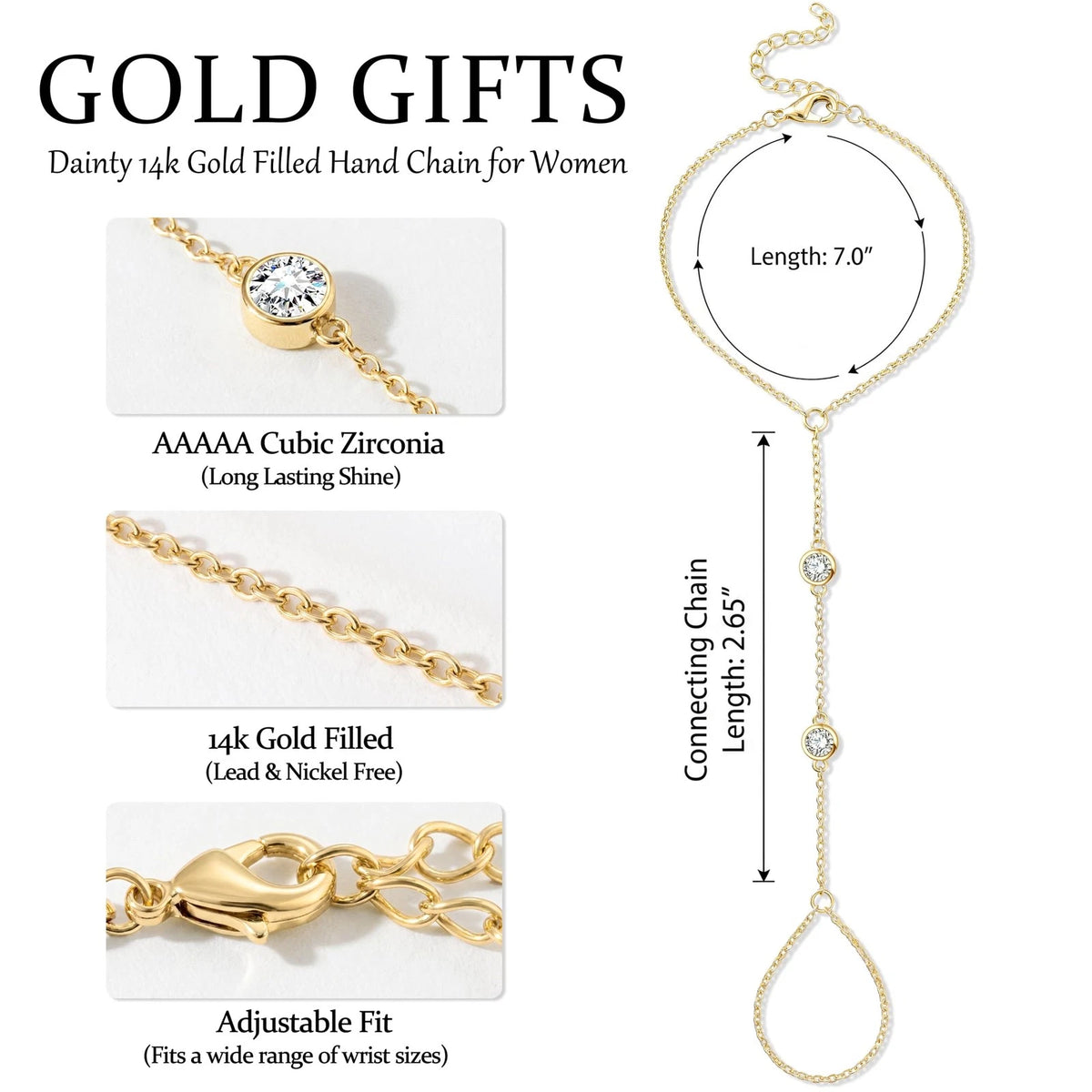 Gold Bracelets for Women (Waterproof, Dainty 14K, Large)