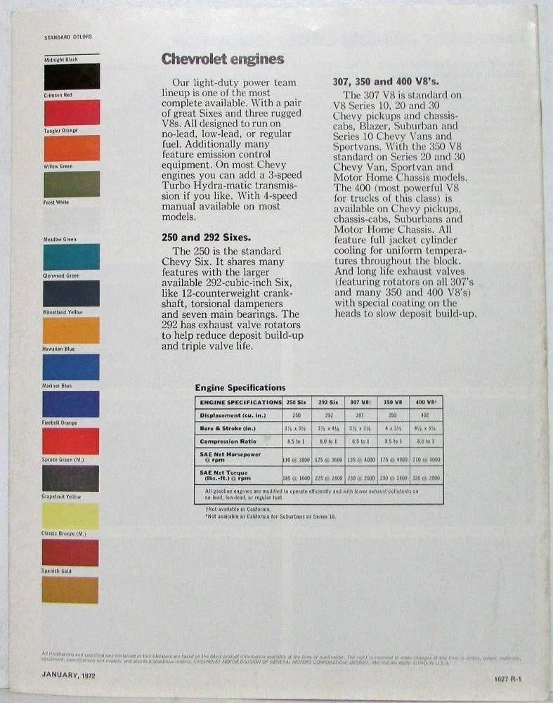 Chevrolet Camper RV Motor Home Truck Sales Brochure (1972)