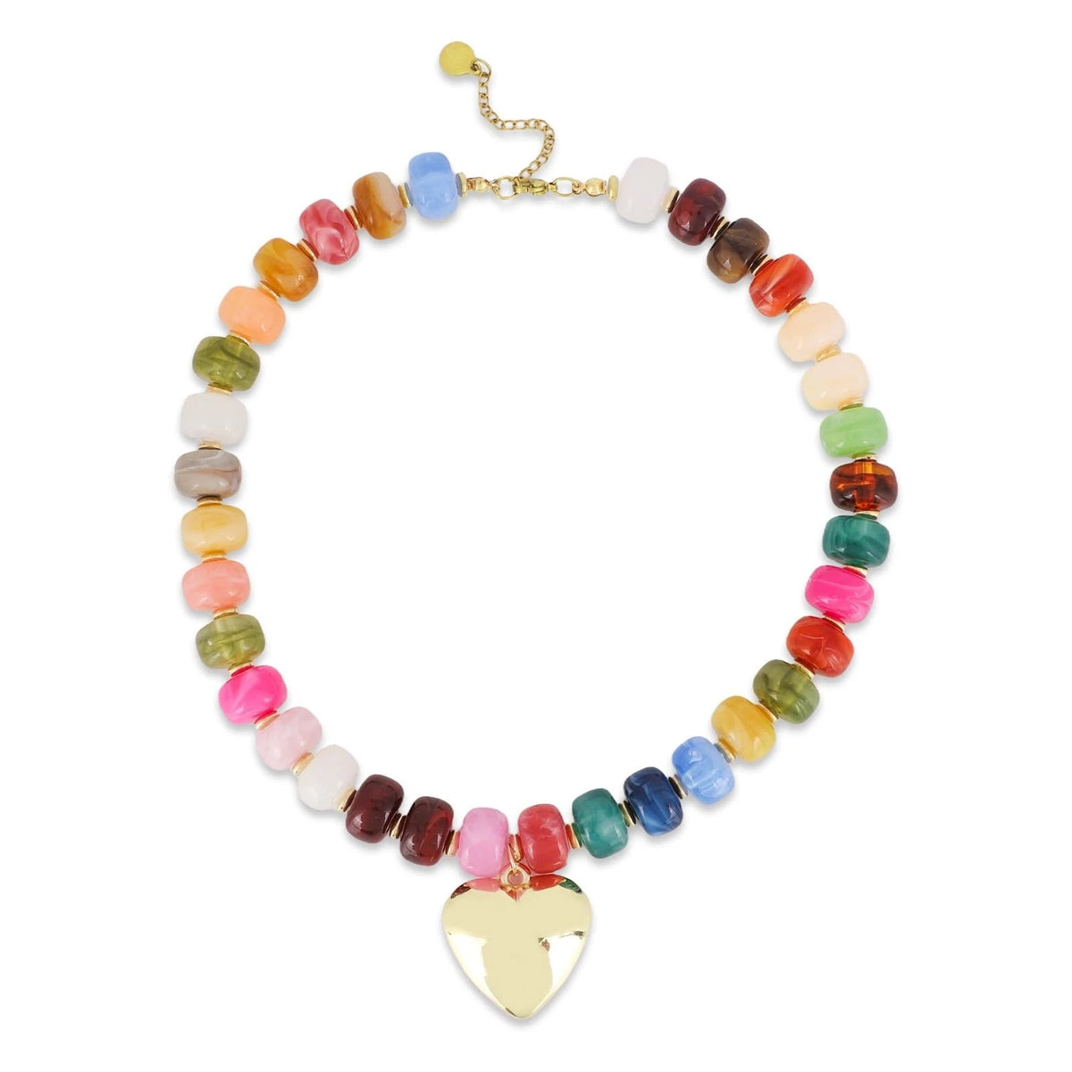 Colorful Beaded Necklace with Chunky Heart Pendant (17.5 inches)