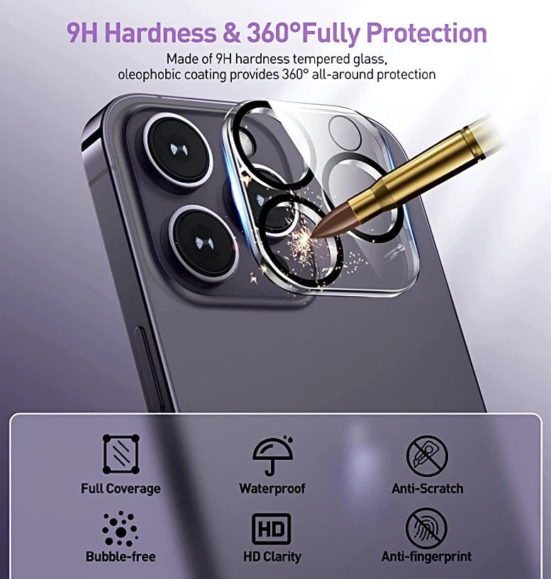 3 Pack Tempered Glass Camera Lens Cover for iPhone 14 13 12 11 Pro Max