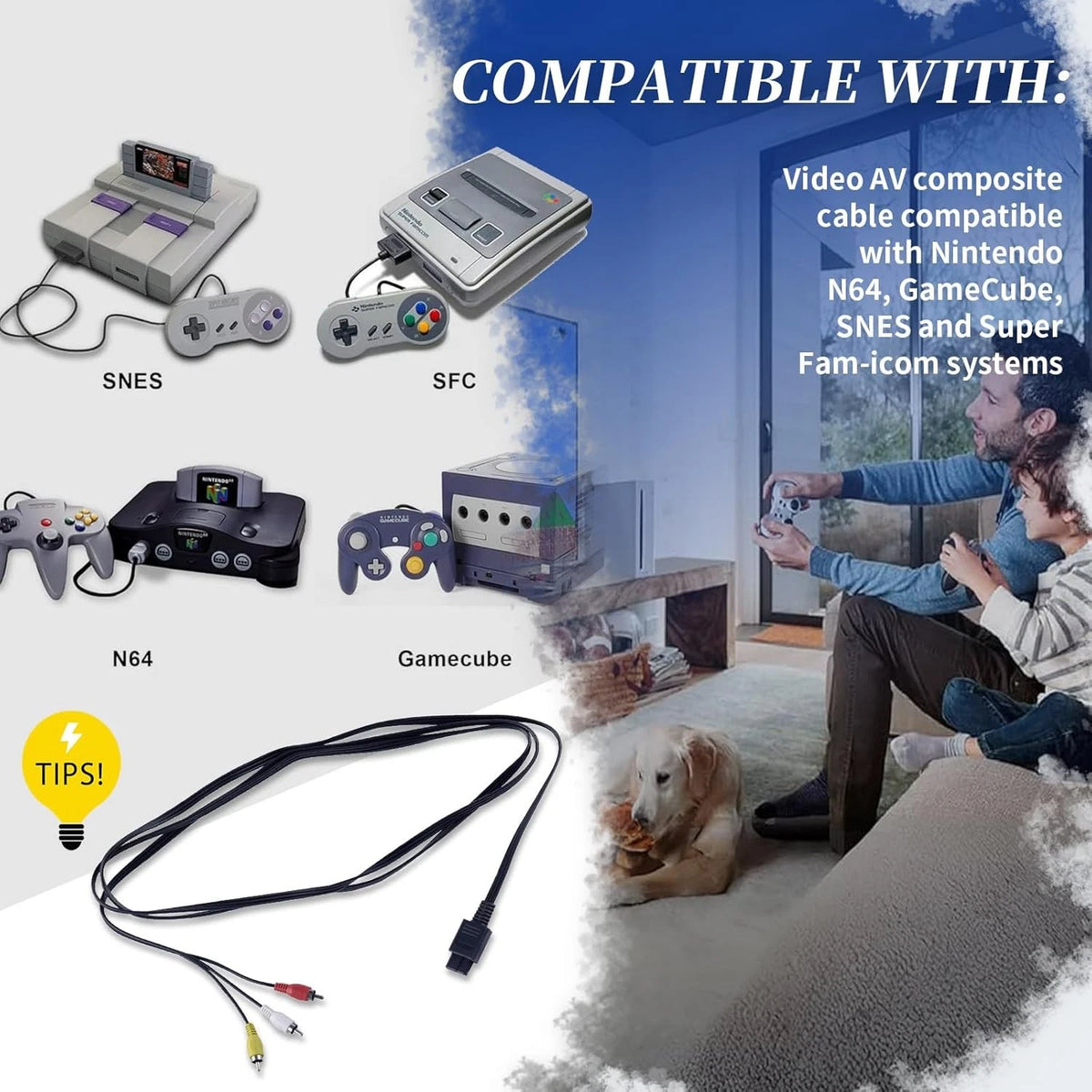 2X Video AV Composite Cable for Nintendo N64, Gamecube, SNES, Super Famicom