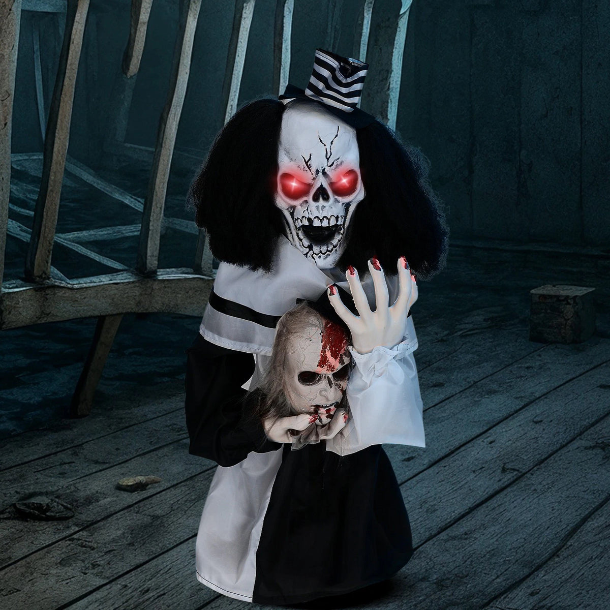 1.8 FT Scary Clown Halloween Decor with Sound for Haunted House Props