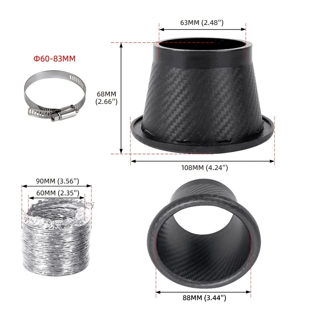 Carbon Fiber Intake Port Round Air Duct Square Air Horn for