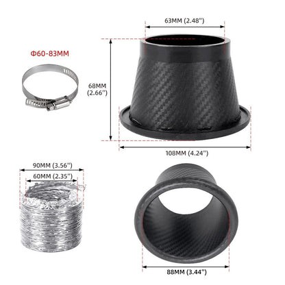 Carbon Fiber Intake Port Round Air Duct Square Air Horn for