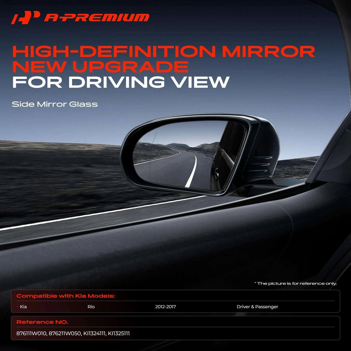2X Heated Power Mirror Glass for Kia Rio (2012–2017) 876211W050, KI1325111, KI1324111