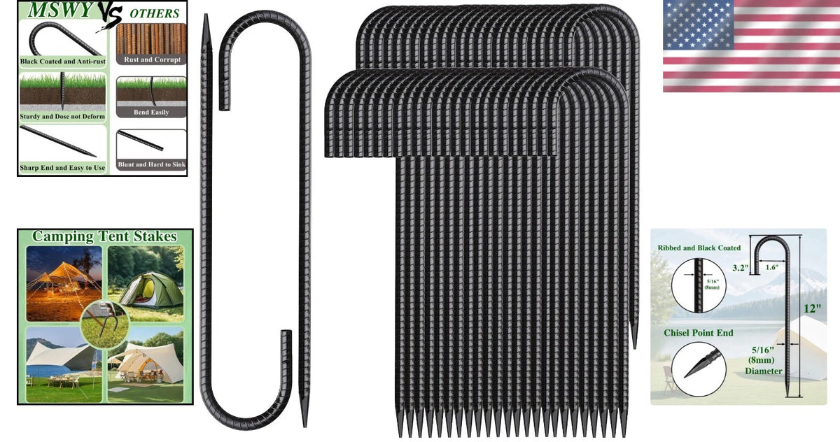 50 Pack of 12 Inch Heavy-Duty Rebar Stakes for Ground Anchoring