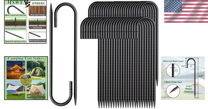 50 Pack of 12 Inch Heavy-Duty Rebar Stakes for Ground Anchoring