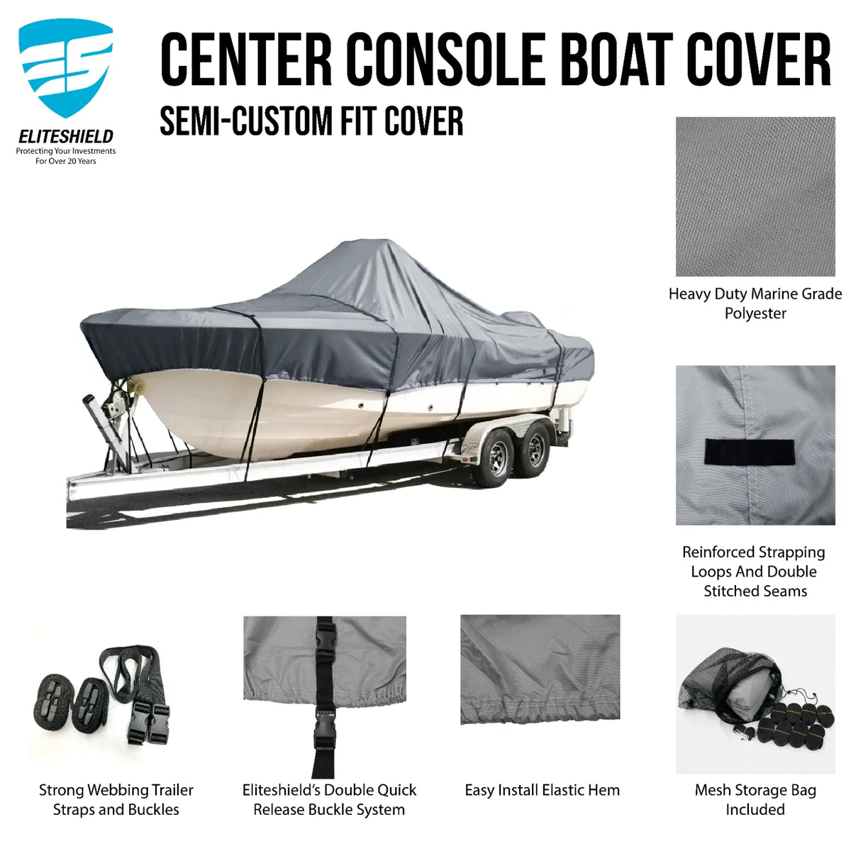 Heavy Duty Trailerable Fishing Boat Cover for V-Hull Center Console (2018–2019)