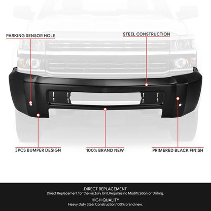 Front Bumper Face Bar for Silverado 2500 3500 HD (2015–2019) Black w/o Foglight Holes