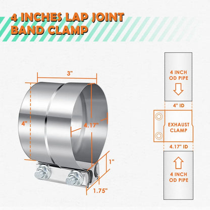 2X 4" Stainless Steel Catback Exhaust Lap Joint Band Seal Clamps for