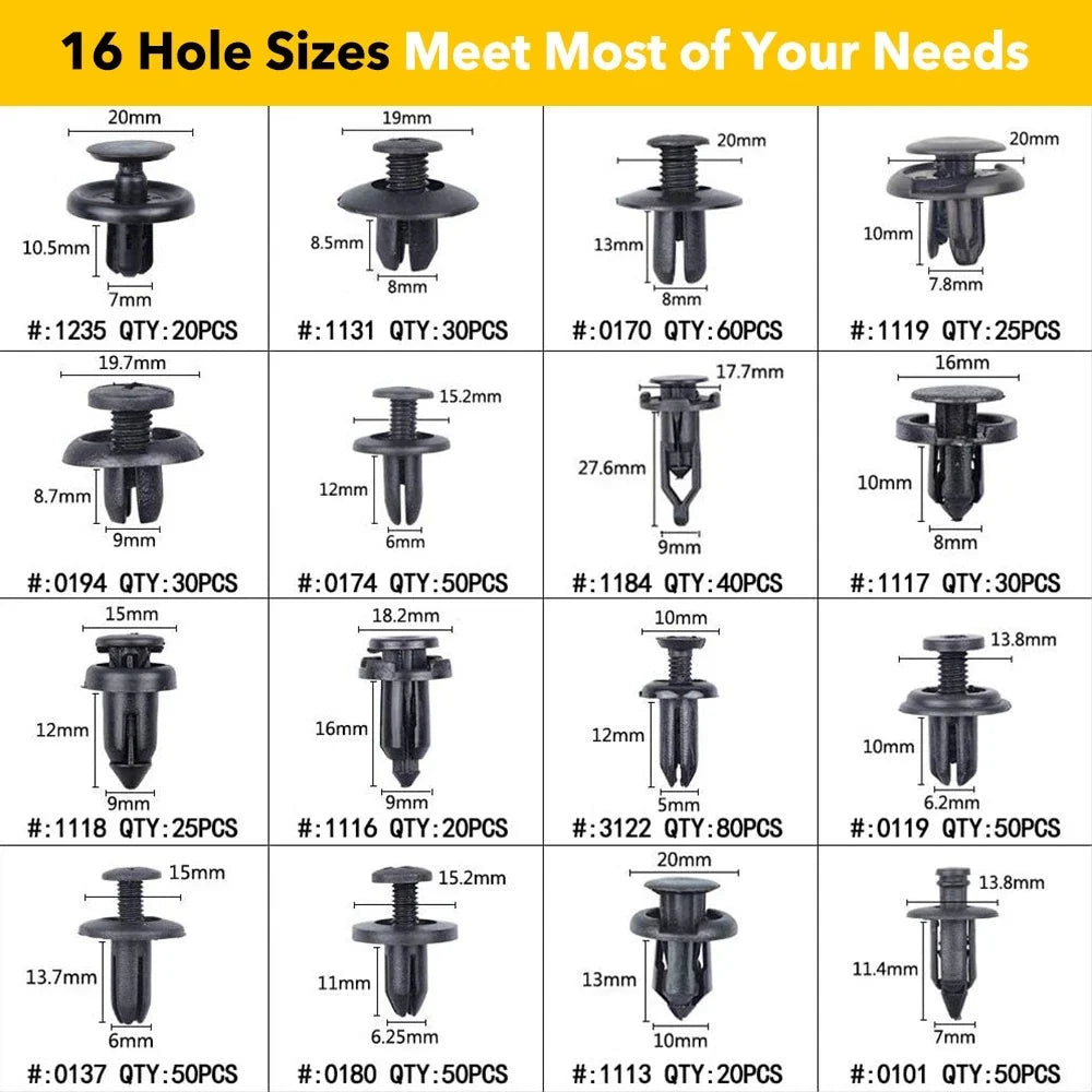 Set of 645 Car Body Plastic Fasteners for Universal Vehicles